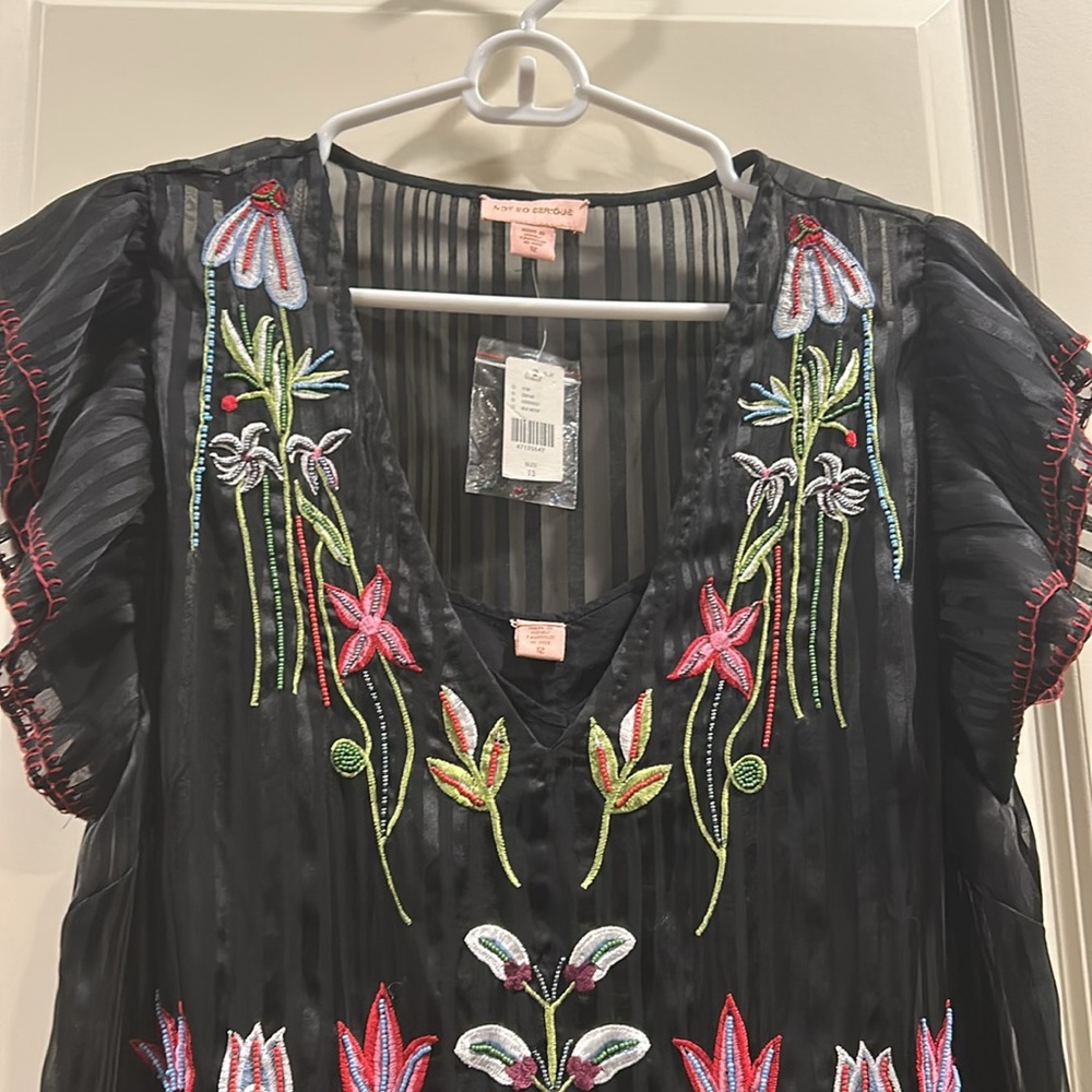 Anthropologie Black Dress with Multicolor Floral Embroidery - Picture 2 of 10